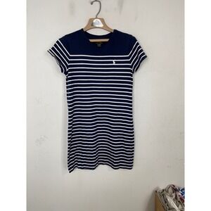 Polo Ralph Lauren Women Navy Blue White Striped T-Shirt Dress Size M Mini Cotton